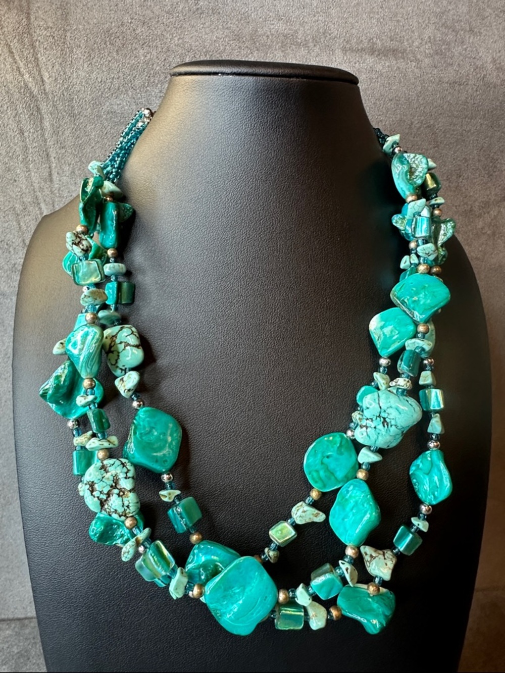 Turquoise Multi-Strand Stone Necklace - Unbranded